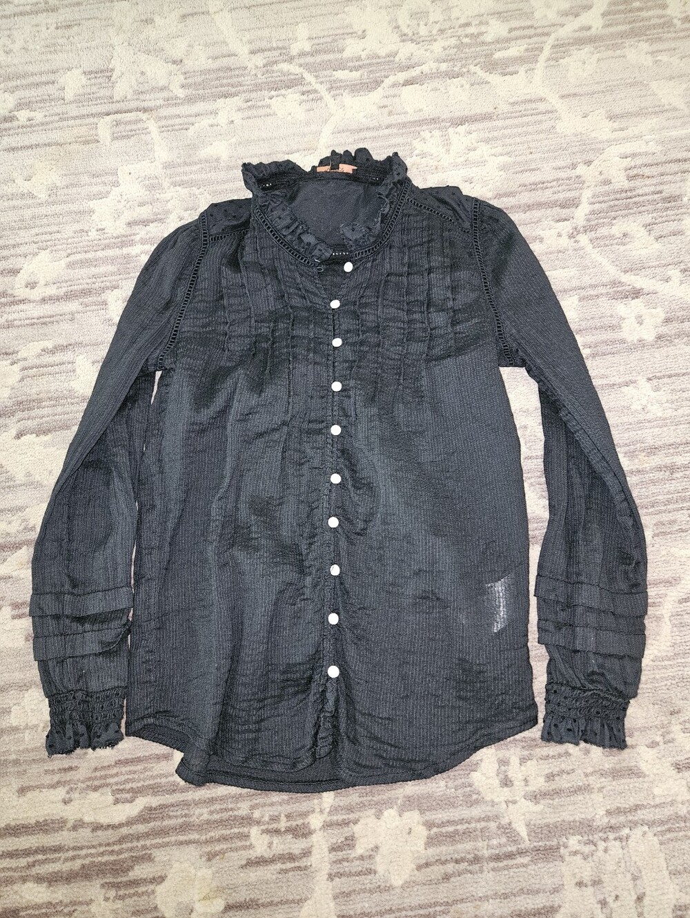 Women’s Black Button-Front Ruffle Neck Blouse